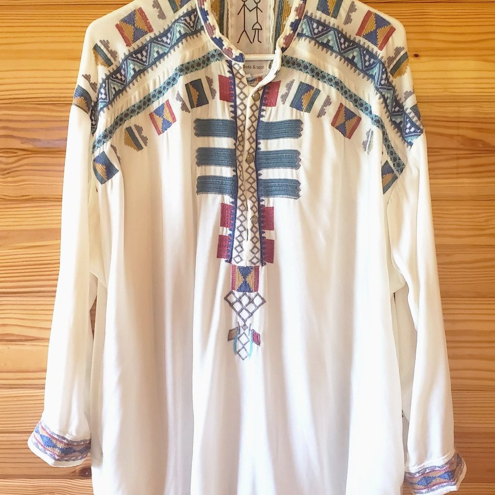 Johnny Was Velveteen Embroidered Top Womens Large